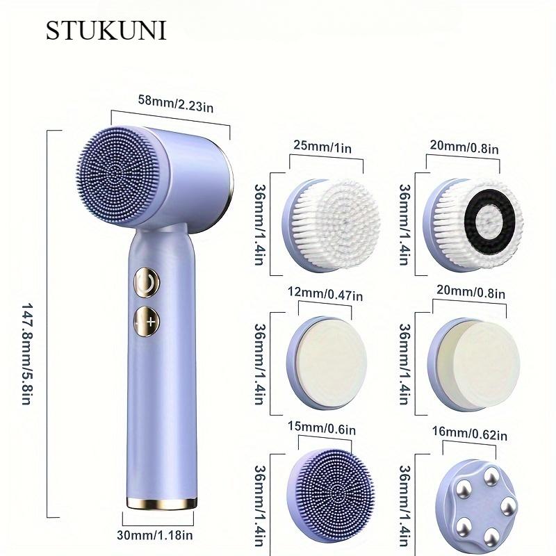 

Электрическая щетка для очищения лица 6-в-1 – Глубокое очищение пор, отшелушивание и массаж – 6 сменных насадок, водонепроницаемая и перезаряжаемая очищающая щетка фиолетовый