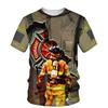 Summer Round Neck 3D Firefighter Print Top Fashionable Casual Short Sleeved Men's T-shirts