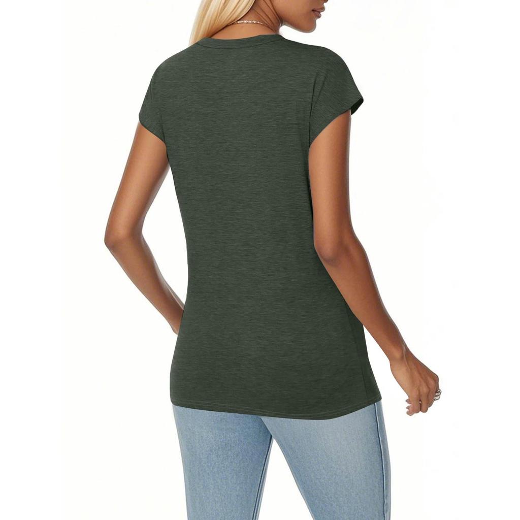Women's Summer Fashion V-neck Color Short Sleeve T-Shirt Casual Top