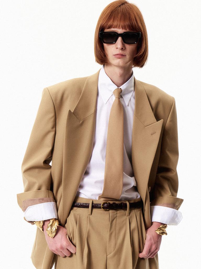 Courbe Double Breasted Blazer (Beige)