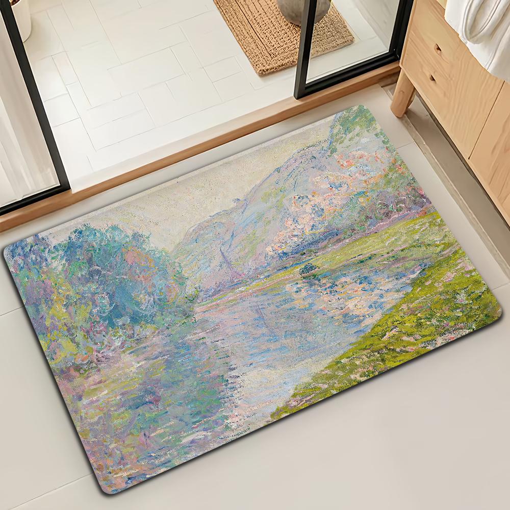 Felpudo de Puerta Alfombra de Piso Decorativa Versátil de Franela Secado Rápido Absorbente Suela Antideslizante Microfibra de Baño Pintura al Óleo Lotus M-Monet