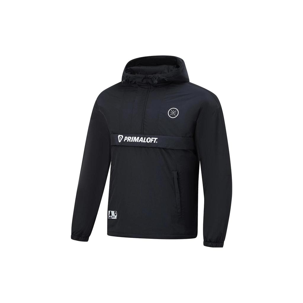 Li Ning Wade Series Solid Color Short Hooded Pullover Cotton Jacket Men Jackets Black AJMT103-1