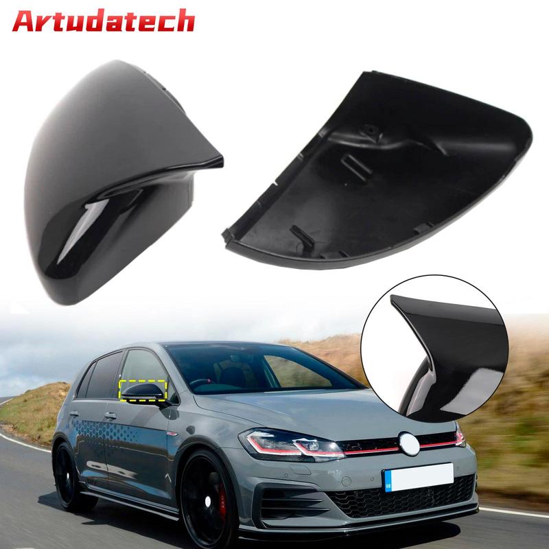 Artudatech 2pcs Gloss Black Door Wing Mirror Cover Caps Casing For VW Golf MK7 2015- Car Accessories