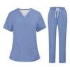 Soild Scrub Arbeitsuniform Anzug für Damen Kreuz V-Ausschnitt Kurzarm Fun T-Shirts Arbeitskleidung T-Shirt mit Taschen