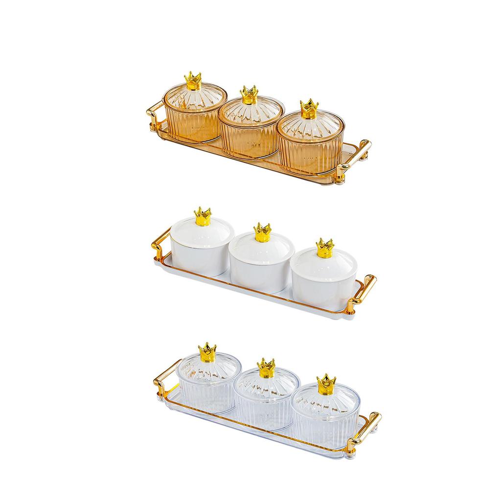 Dried Fruit Tray 3 Grid Food Storage Box Divided Serving Dishes Covered Candy Jar for Countertop Party Wedding Hotel Living Room