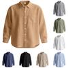 Men's Solid Color Loose-Fit Linen Long-Sleeved Collared Shirt Cardigan