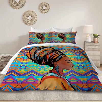 Tribal Woman Duvet Cover Colorful Ethnic African Woman Comforter Cover Pillowcase Double Queen King Size Polyester Qulit Cover