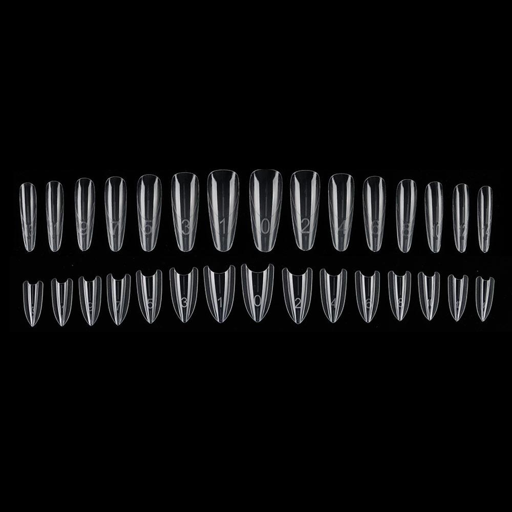 240pcs Coffin Shape Sandwich Nail Forms Ultra-Thin No-Trace Double-Sided Fake Nails with Auxiliary Line Almond Shape Nail Tips