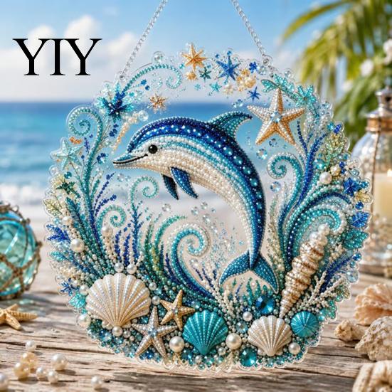 Stress Relief Creative Activity Coastal Faux Pearl Painting Kit, Ocean Theme Art DIY Sparkling Gemstone Crafting Sea Animal Ornament Craft Kit