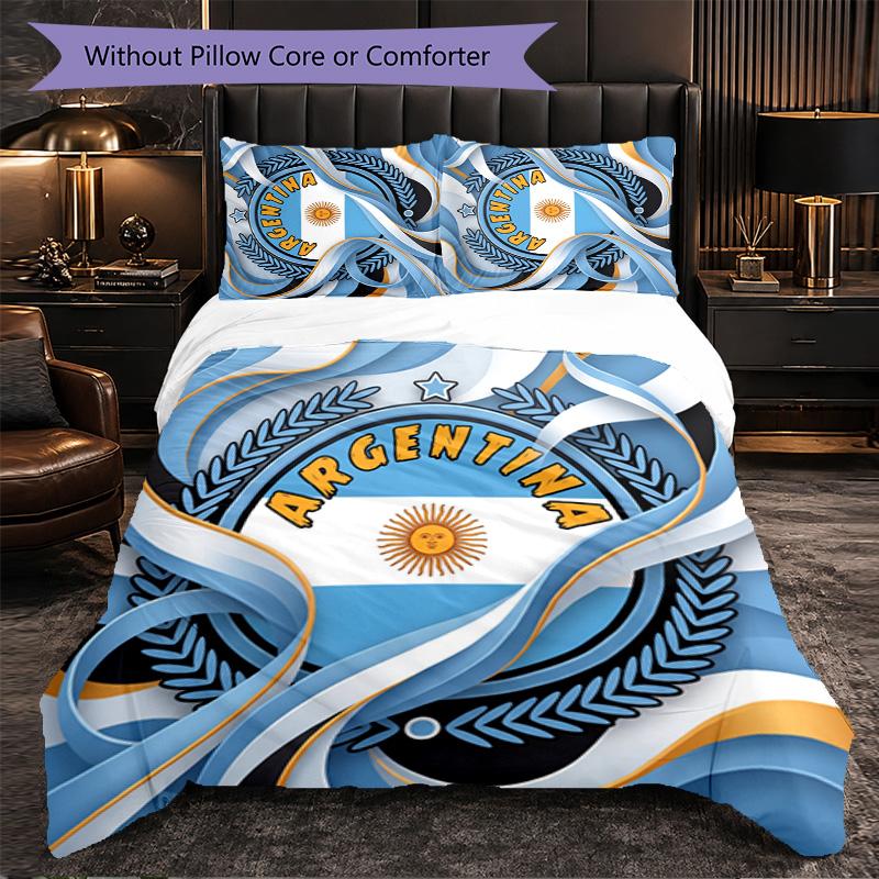 Argentina Football Pattern 3 Pieces Bedding Set Soft Microfiber Duvet Cover with Pillow Cases for Bedroom