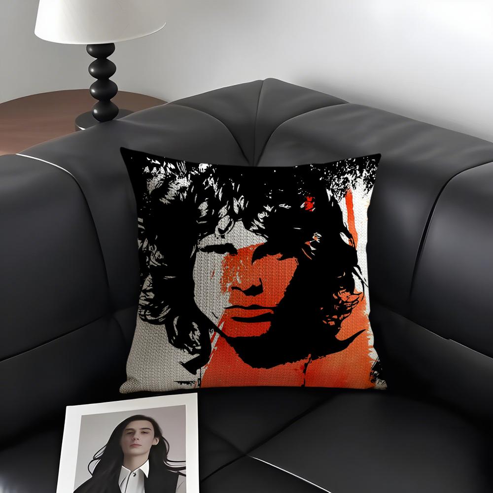 JJIM MMORRISON Band Cushion Cover Natural Linen Organic Fabric DoubleSided Printing Sofa Home Decor Gift Pillow Case