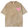 Love God Pink Heart Print Women's T-Shirt Washed Denim Fabric Oversized Unisex Half Sleeve Sweetheart Girl Black Pink Top