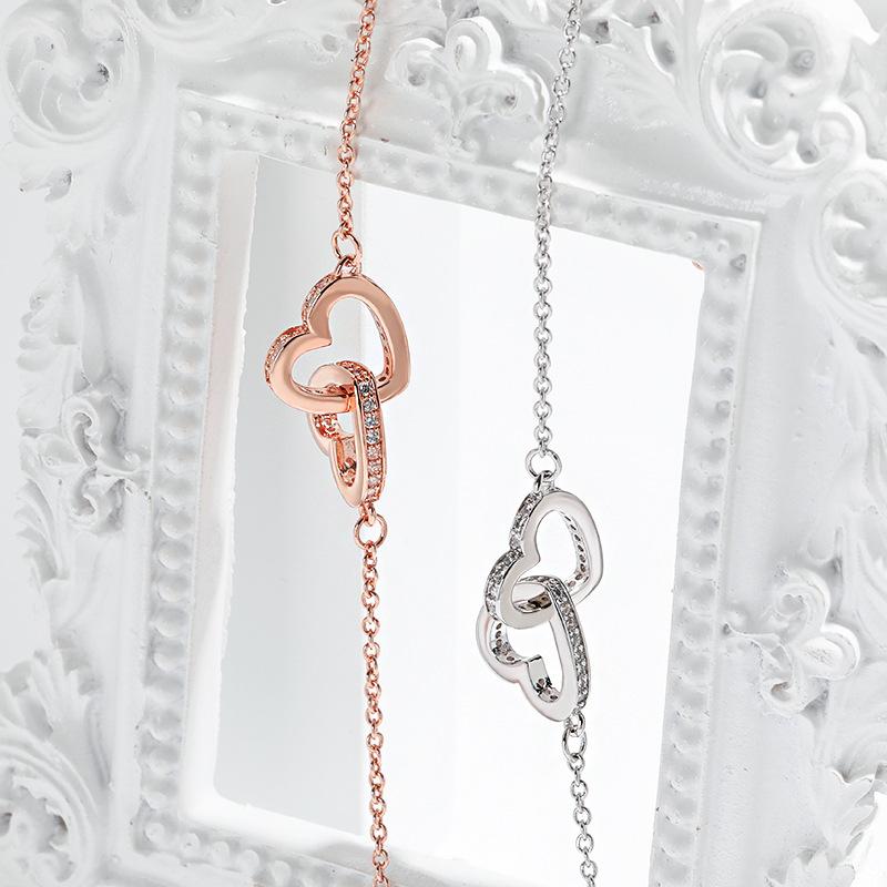 Heart Shaped Double Ring Interlocking Clavicle Chain, Japanese and Korean Niche High-end Feel Ring Interlocking Necklace