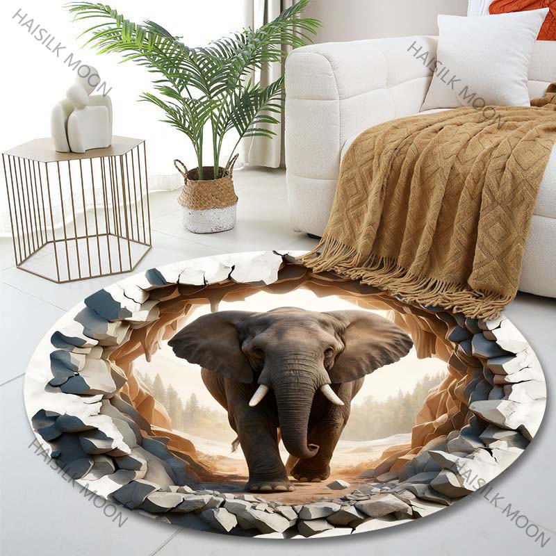 

Multiple sizes Elephants in a 3D Cave Print Round Carpet Living Room Bedroom Table Chair Sofa Decorative Carpet Luxury gifts Diameter -60cm