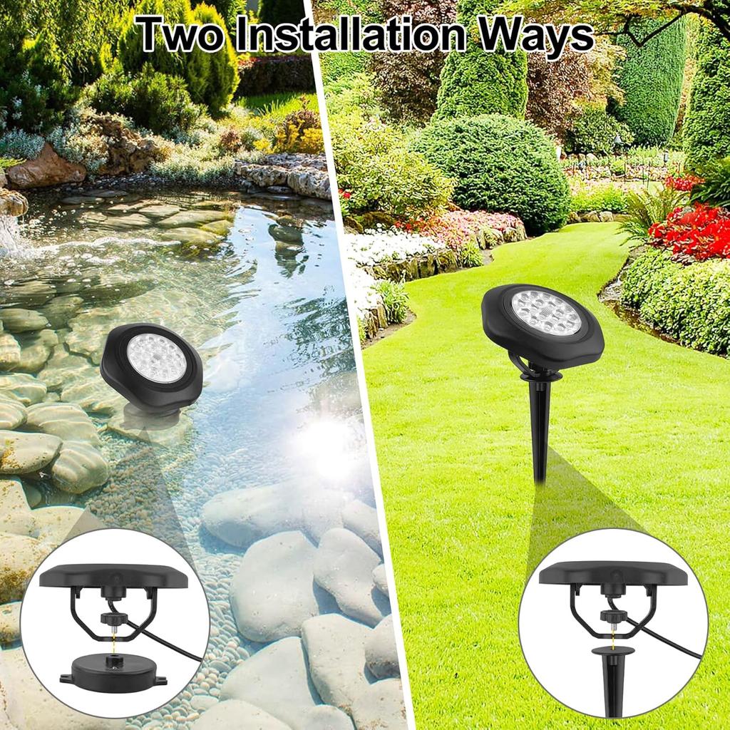 RGBW Pond Lights with Timer, 18 LED Super Bright Underwater Submersible Fountain Lights Color Changing Spotlights, Remote Control IP68 Waterproof for