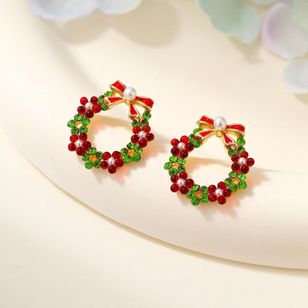 Unique Christmas Wreath Stud Earrings for Women - Festive 2025 New Year Gift
