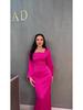Slim Satin Rhinestone Dress: European & American Style, Long-Sleeved, Tie-Up, 2024 Autumn Women's Fashion.