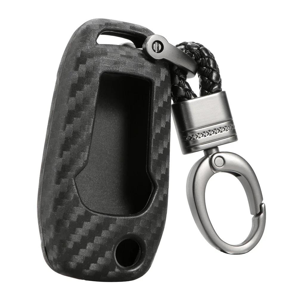 Silikon-Carbon-Faser-Autoschlüssel-Fob-Hülle für Ford Focus Mondeo Explorer Mustang Smart Remote 3 4-Tasten-Schutz