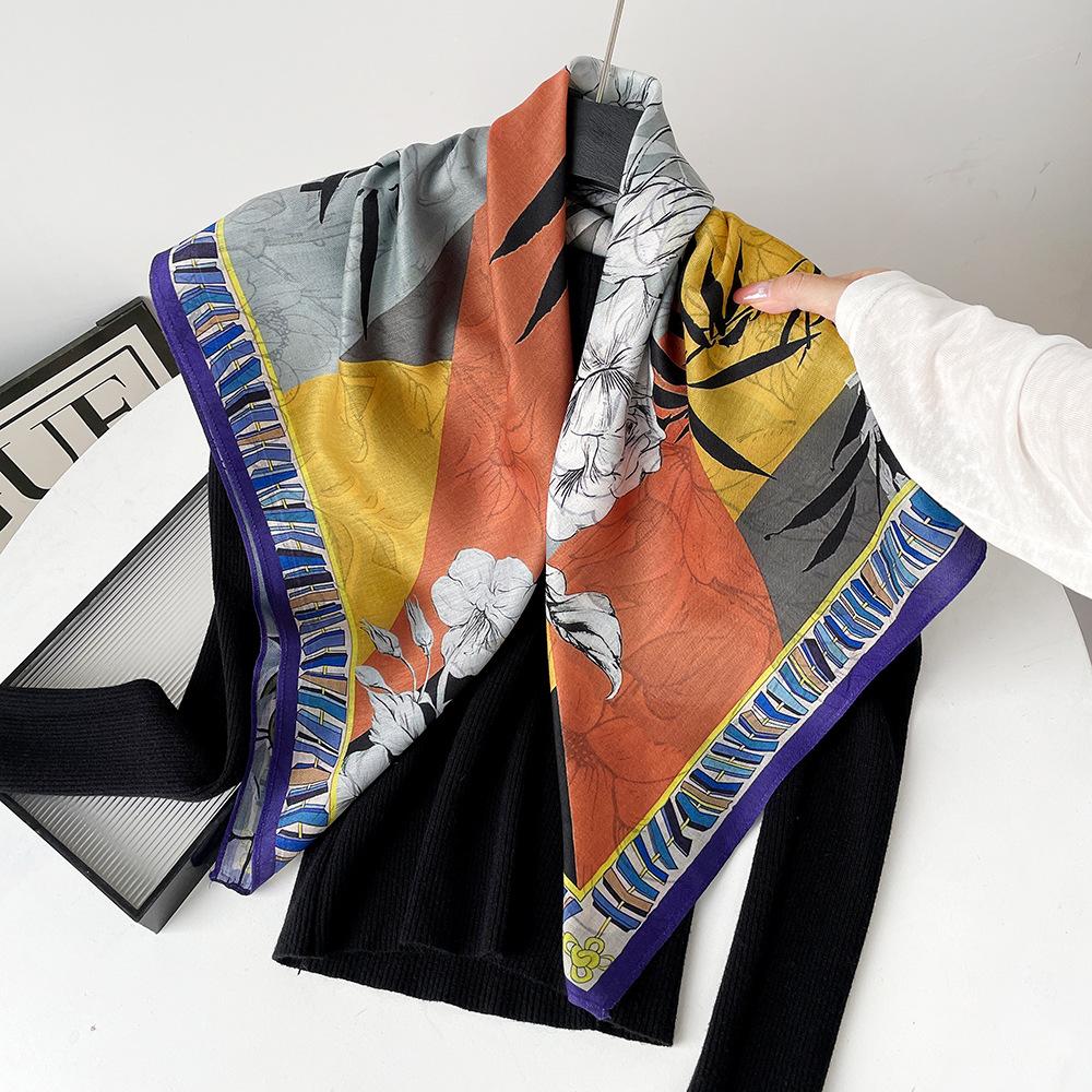 Silk scarf premium herringbone pattern double-sided printed square scarf 91 autumn and winter decorative gift high-end scarf silk scarf gift