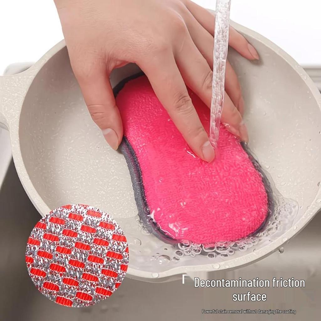 Dual-Sided Non-Shedding Figure-Eight Dishwashing Sponge with Silver Wire for Multi-Functional Cleaning
