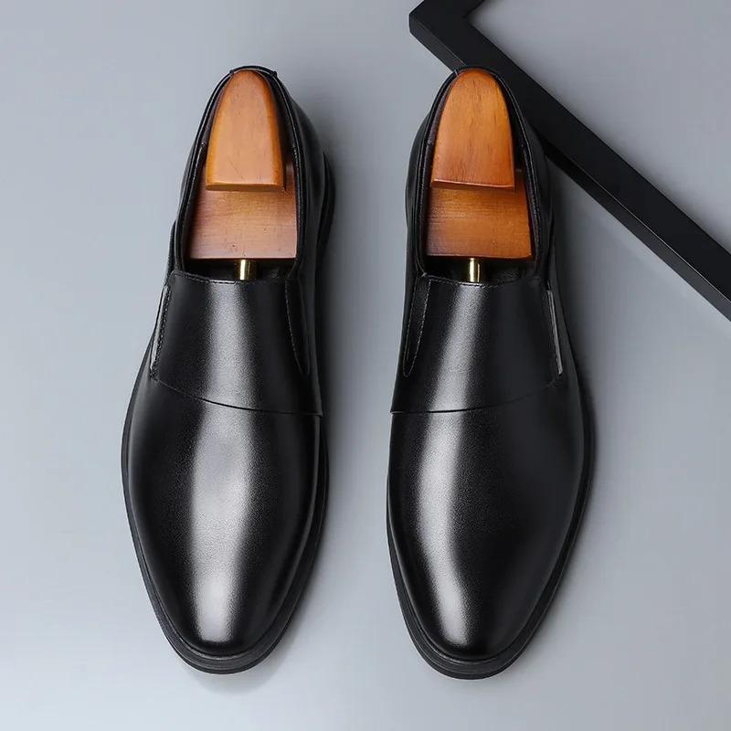Men's Elevating Dress Shoes British Style Pointed Toe Cowhide Leather Soft White Formal Business Footwear