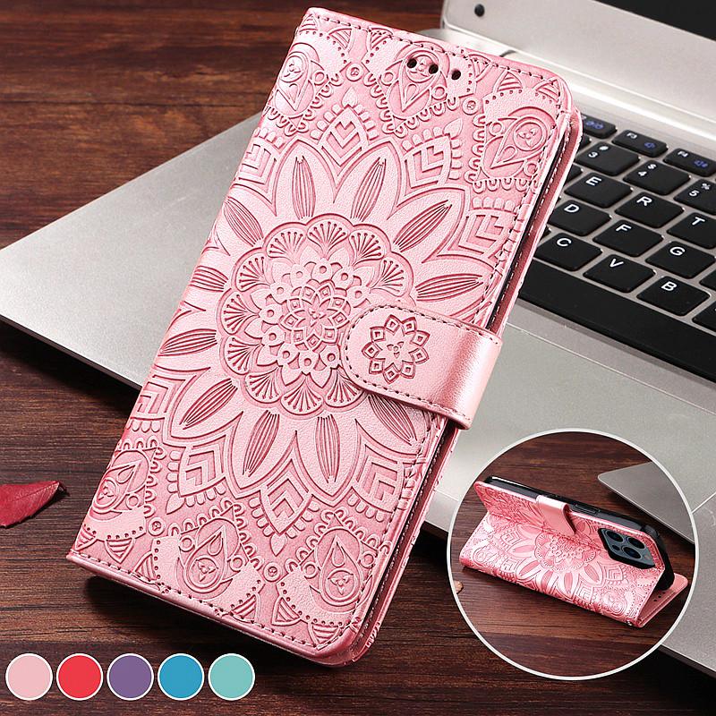 Geprägte Blumen PU Leder Brieftasche Hülle für Samsung Galaxy Xiaomi Redmi Huawei OPPO VIVO Kartentasche Flip Cover