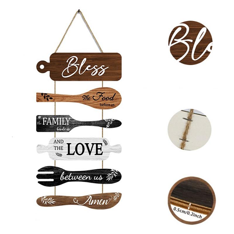 Bless The Food Before Us Farmhouse Wall Decor Collage Wall Art Wooden Rustic 6Pcs Roped Sign Large Wall Hanging Sign