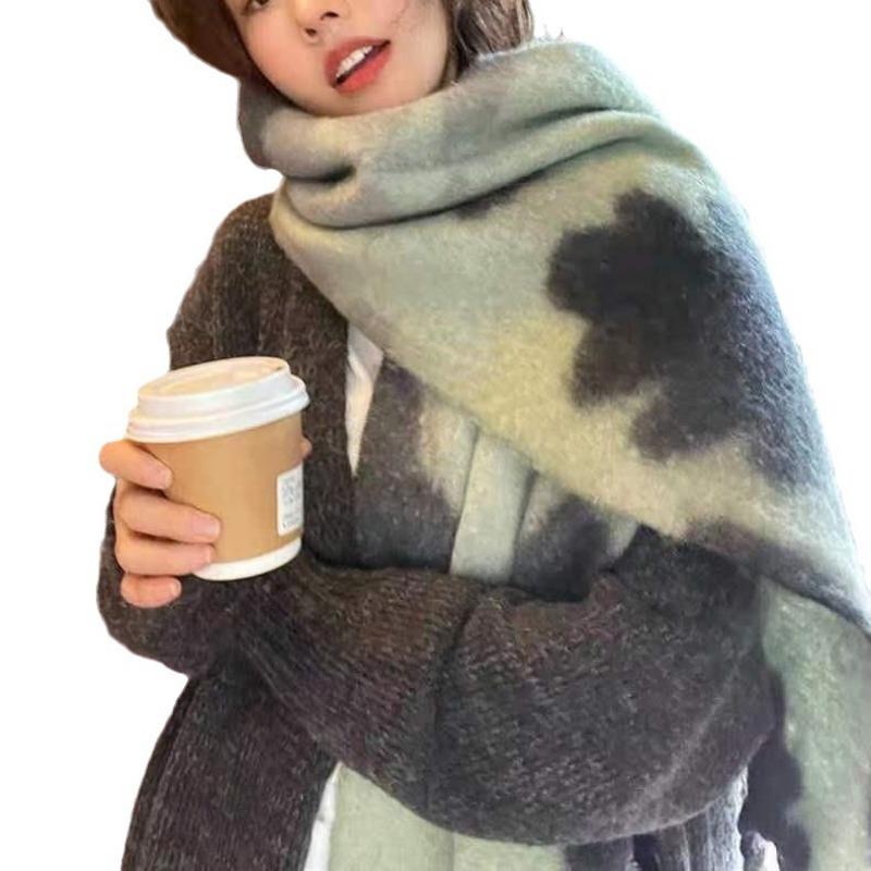 Soft and fluffy like the sun~ Thickened scarf with mohair contrasting colors in autumn and winter, big shawl, warm scarf for women