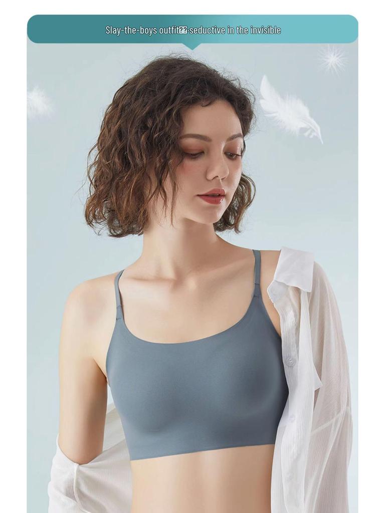 Dámská bezešvá tílka z ledového hedvábí v japonském stylu s prsními vycpávkami - U-střih, bez zad