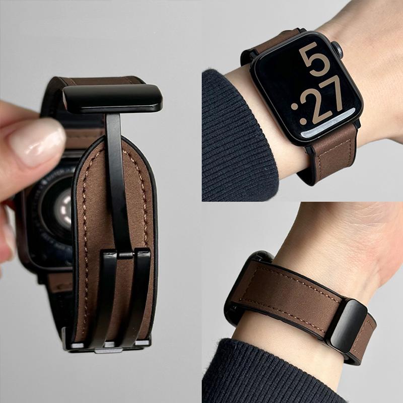 Leather+Silicone Strap For Apple Watch Band Ultra 49mm 44mm 45mm 41mm 46mm 40mm 42mm Magnetic Bracelet iwatch Series 2028