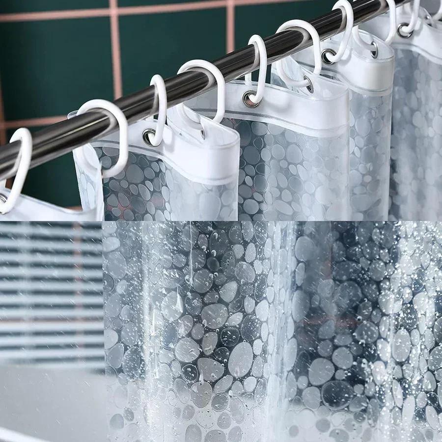Hot Bathroom Shower Curtain Transparent Lining Waterproof Bathtub Bathing Cover PEVA Mildew Proof Cobblestone Curtain with Hooks