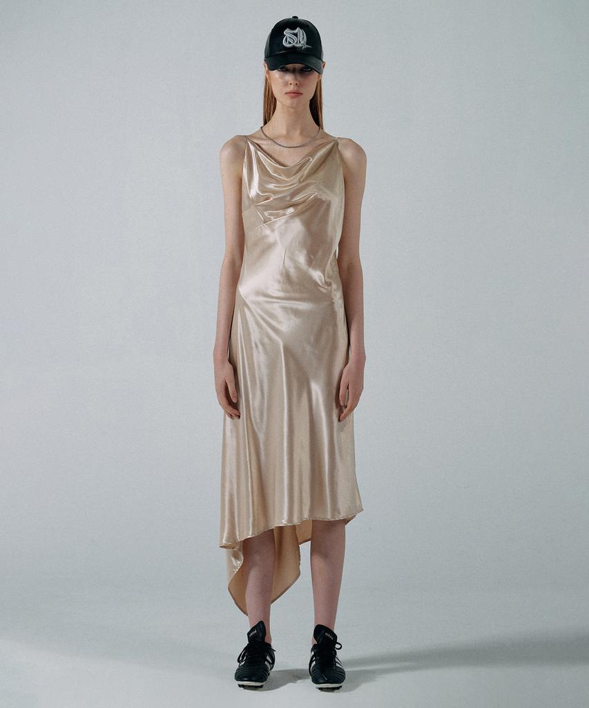 Sculpter Unbalance Cowl Satin Dress Pale Beige