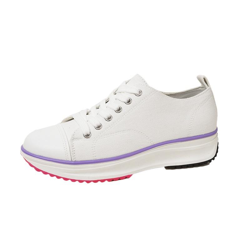 Foreign trade large size women's new fashionable low-top muffin platform canvas shoes lace-up flat casual single shoes