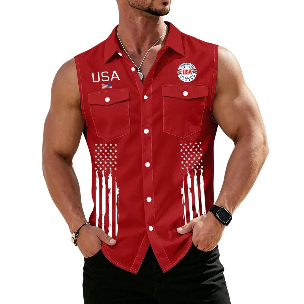 Men's Workwear Lapel Button-Down Vest Shirt - Lightweight Sleeveless Top