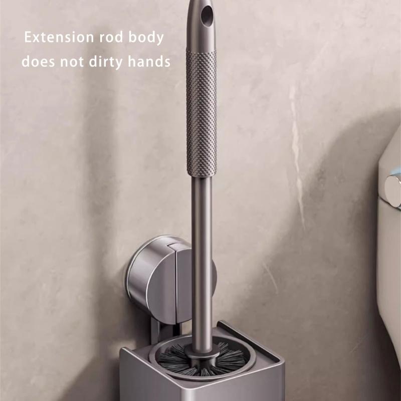 Toilet Brush and Holder, High-Density Nylon Brush Toilet Bowl Brush Set with Ergonomic Long Handle, Modern Bathroom