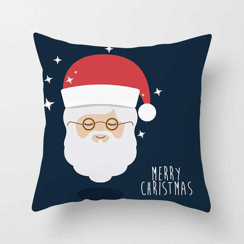 Home decor christmas blue snowflake merry santa print polyester cushion cover pillowcase funda de almohada