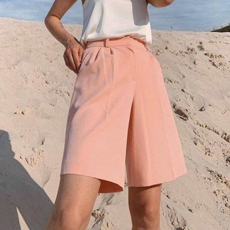 FGHJ Summer Fashion Cool Women Suit Shorts Straight Leg Mid Waist With Zipper Button Pockets Office Ladies Clothes Casual Loose Short Pants