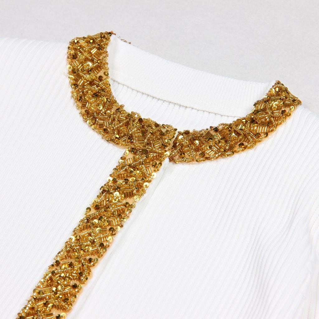 2025 Spring/Autumn Women's Beaded Knit Cardigan – Long Sleeve, Round Neck, Fashionable Design