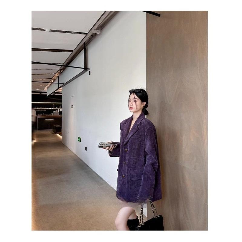 Korean Style Purple Corduroy Blazer Women Loose Fit Vintage Long Sleeve Spring Autumn High End Small Batch Suit