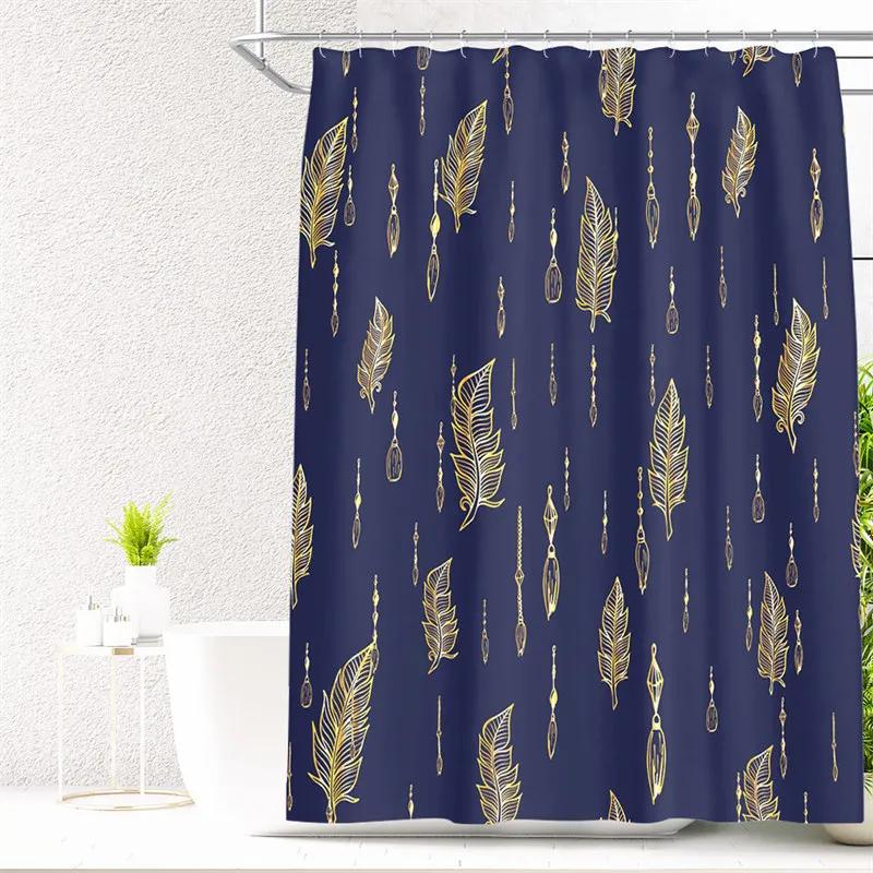 Feather Green Shower Curtain Liner Dreamcatcher Fabric Shower Curtain Waterproof Bath Curtain with Hooks Stall Home Decoration