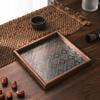 1PC Vintage Wood Glass Walnut Color Snack Storage Box Tea Tray Dry Fruit Snacks Household Tray Storage Box