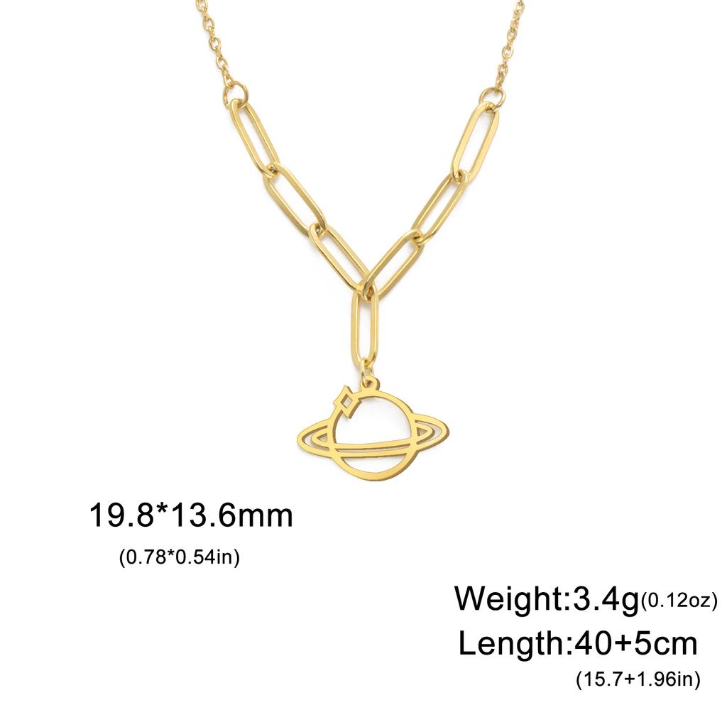  Saturn Planet Star Pendant Necklace for Women Girls Stainless Steel Paperclip Chain Space Creative Romantic Jewelry Gift