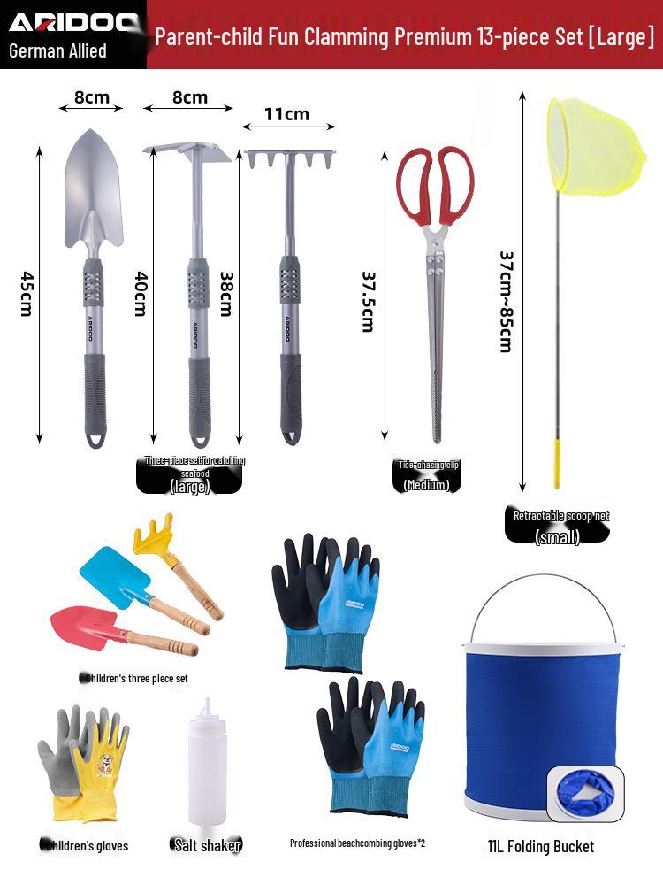 Tide-Chasing Tool Kit: Children's and Adults' Seaside Sand and Clam Digging Set with Shovel and Clips