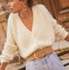 Damen V-Ausschnitt Mohair Cardigan - Langarm, Lochmuster, einfarbige Basis für Frühling & Herbst