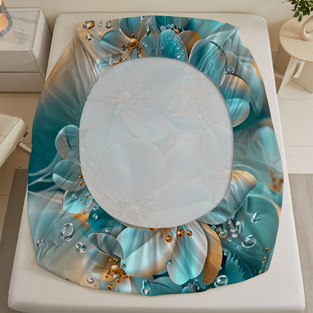 Floral Flat Sheet Sets 3D Printed Droplet Luxury Home Decoration For Girls Adult 3pcs Fitted Sheet With 2Pillowcases