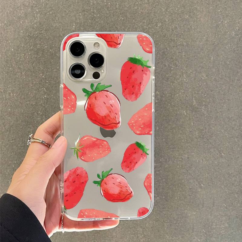 Cute cartoon strawberry Phone Case For iPhone 11 12 13 14 Mini Pro Max XR X XS TPU Clear Case For 8 7 6 Plus SE 2020