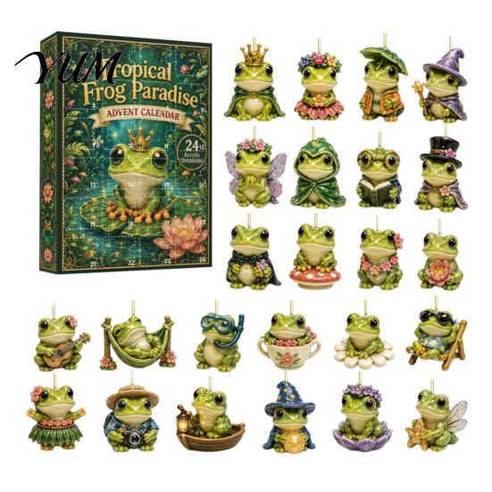 Decorative Tree Pendant Frog Advent Calendar 2026, 24 Days Christmas Countdown with Pcs 2D Unique Holiday Acrylic Ornaments, Cute Hanging Pendants for