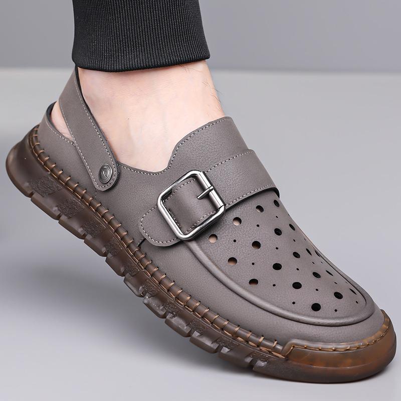 2025 Summer New Men's Hollow Out Sandals Fashion Casual Sport Sandal High Quality Handmade Leather Sandals Beach Sandals for Men