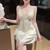1011 New Sexy Pajamas Women Ice Ribbon Chest Pad Summer Silk Pure Desire Wind Suspender Nightdress Lace Loungewear