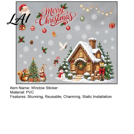 Creative Christmas Window Gifts Clings Snowy Tree Squirrel Xmas Village House Rabbit Seasonal Glass Surface Stickers Sticker Double-Sided